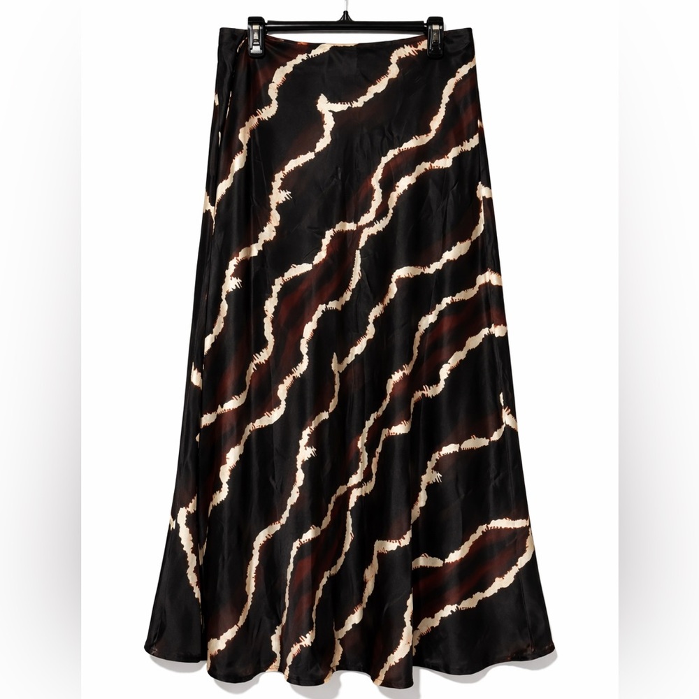 Elegant Black, Cream & Burgundy Women's Silk Maxi Skirt Size 2X